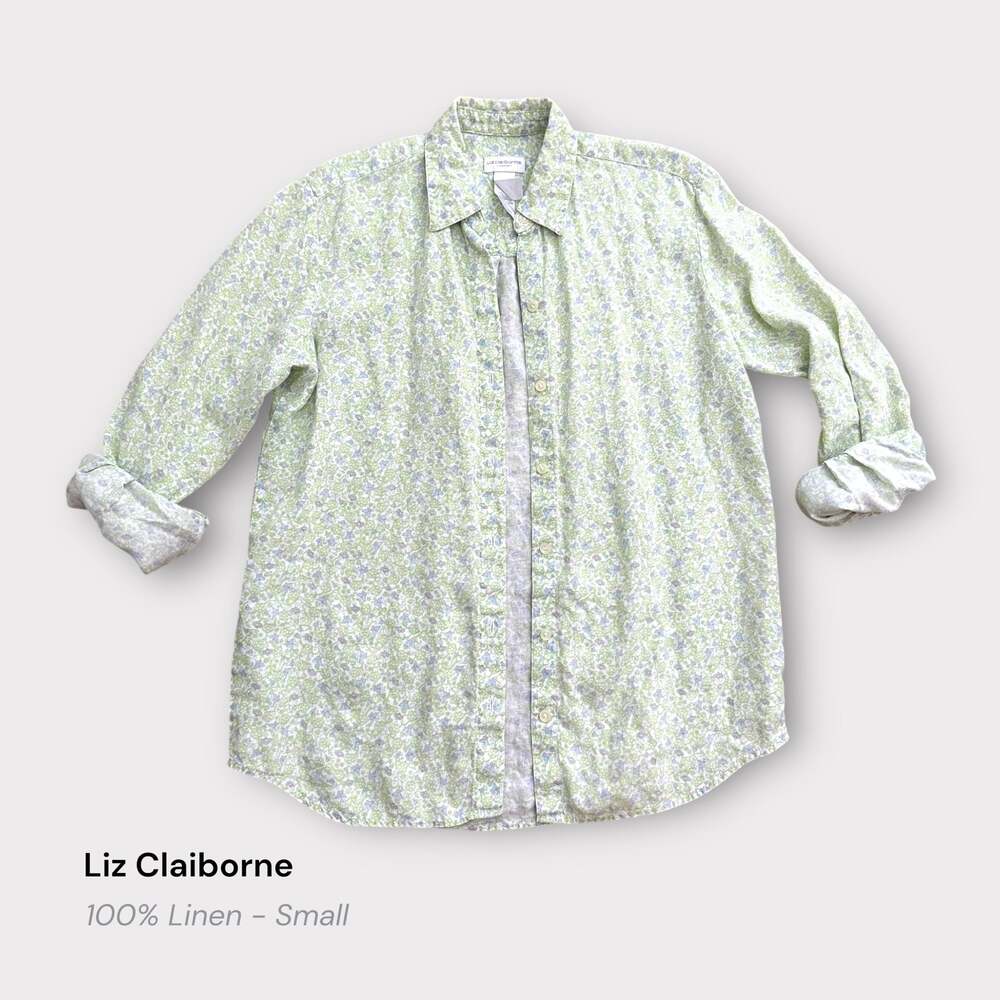 100% Linen Dainty Neon Floral Button-Down Shirt Small